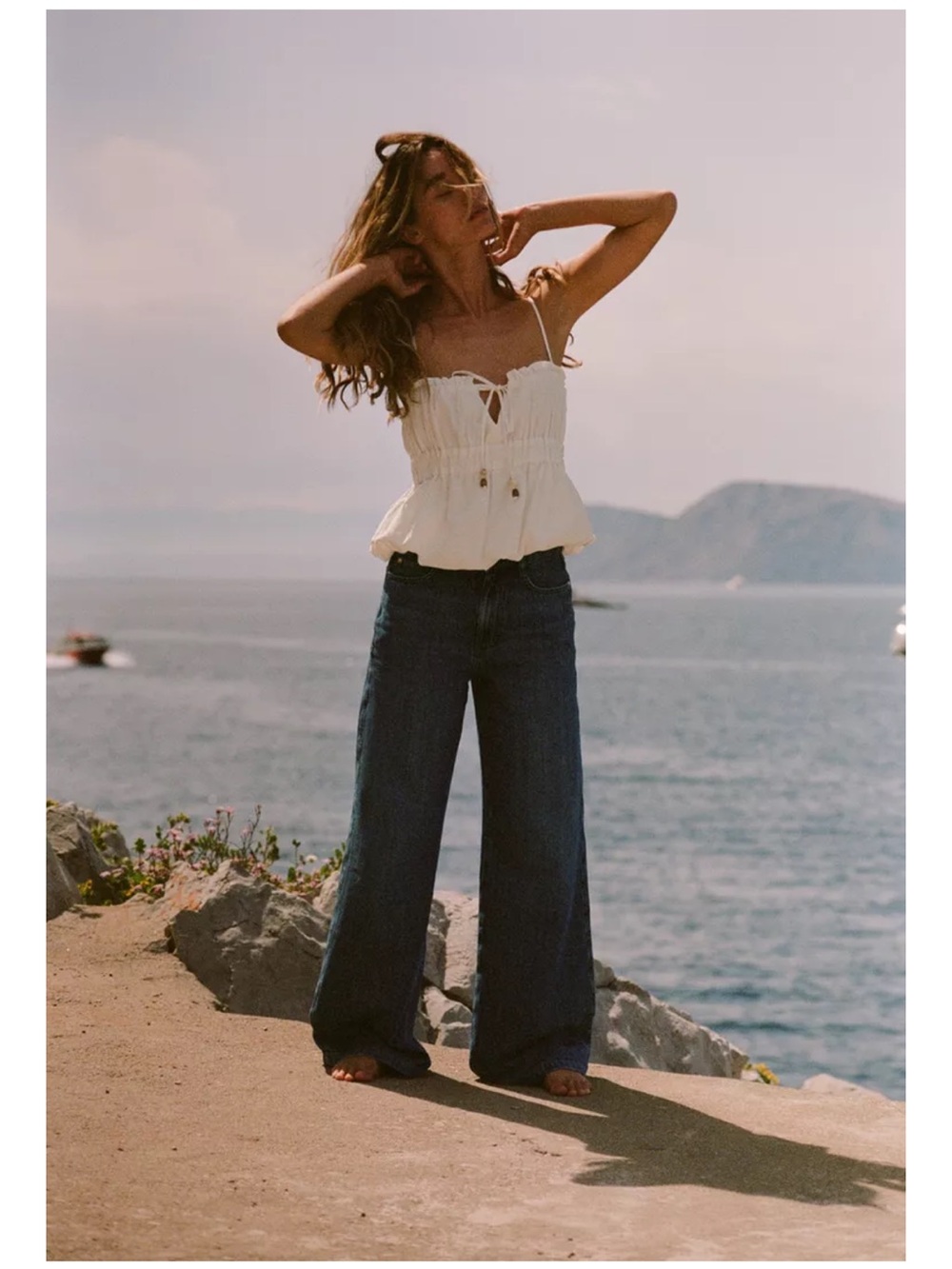 Zara White Linen-Blend Ruched Spaghetti Strap Top - Picture 2 of 8